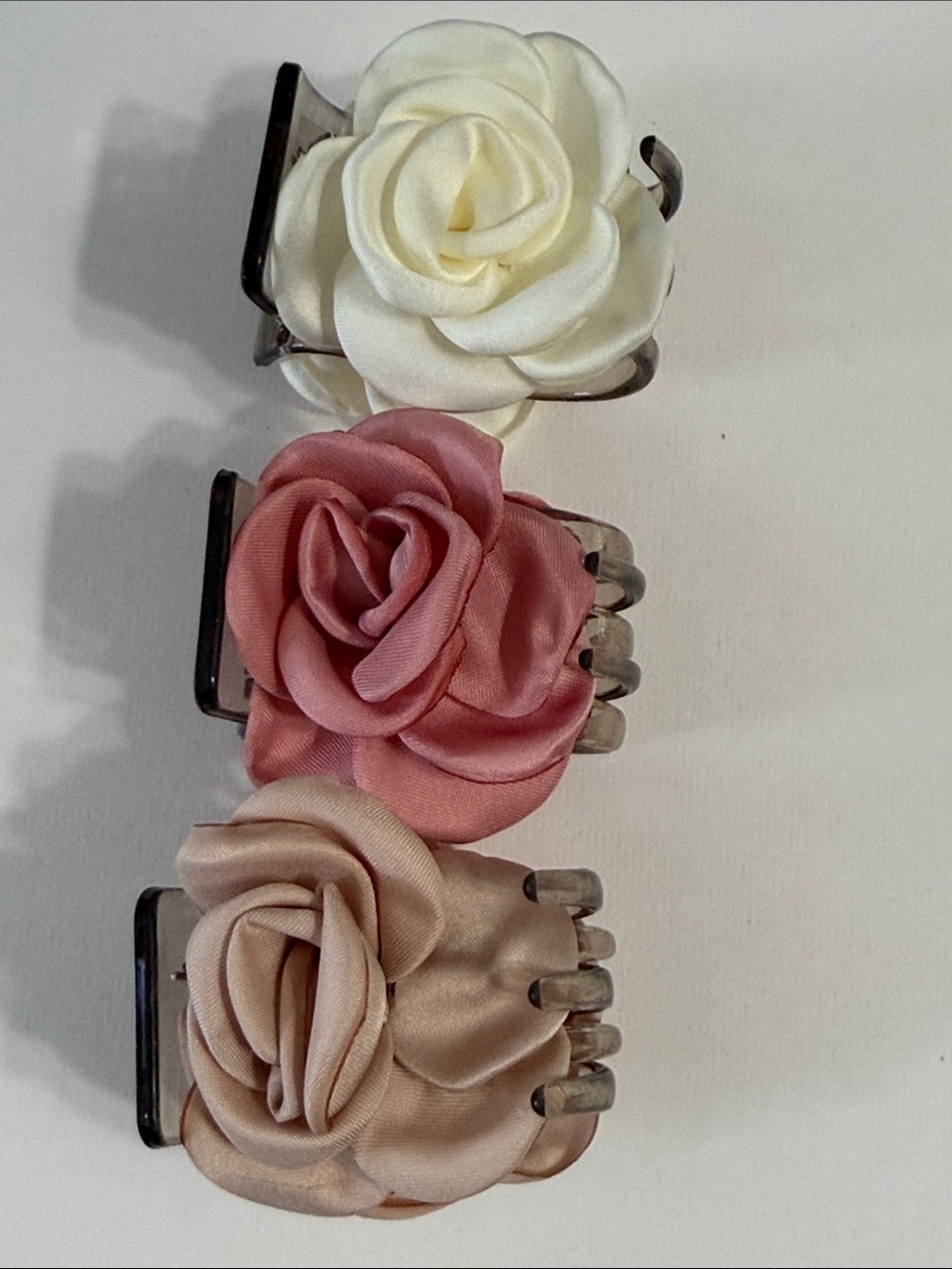 & Other Stories Satin Flower Jaw Clips in Cream, Pink, Blush